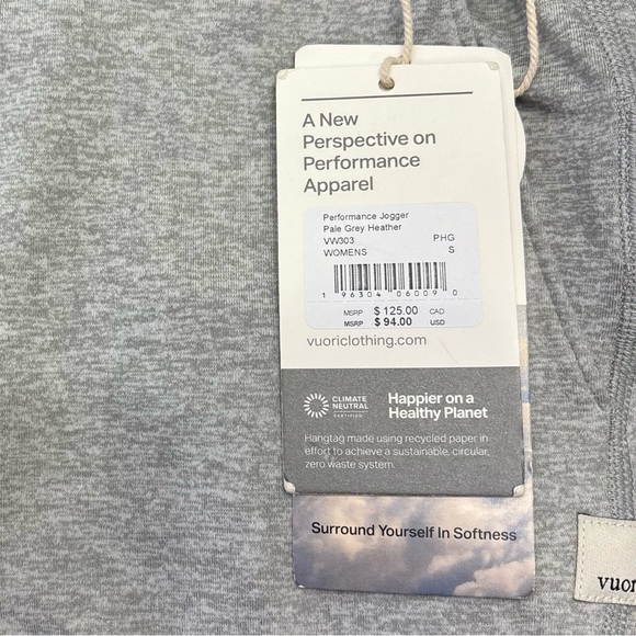 NWT Vuori Performance Jogger In Pale Grey Heather Size Small - Picture 5 of 6